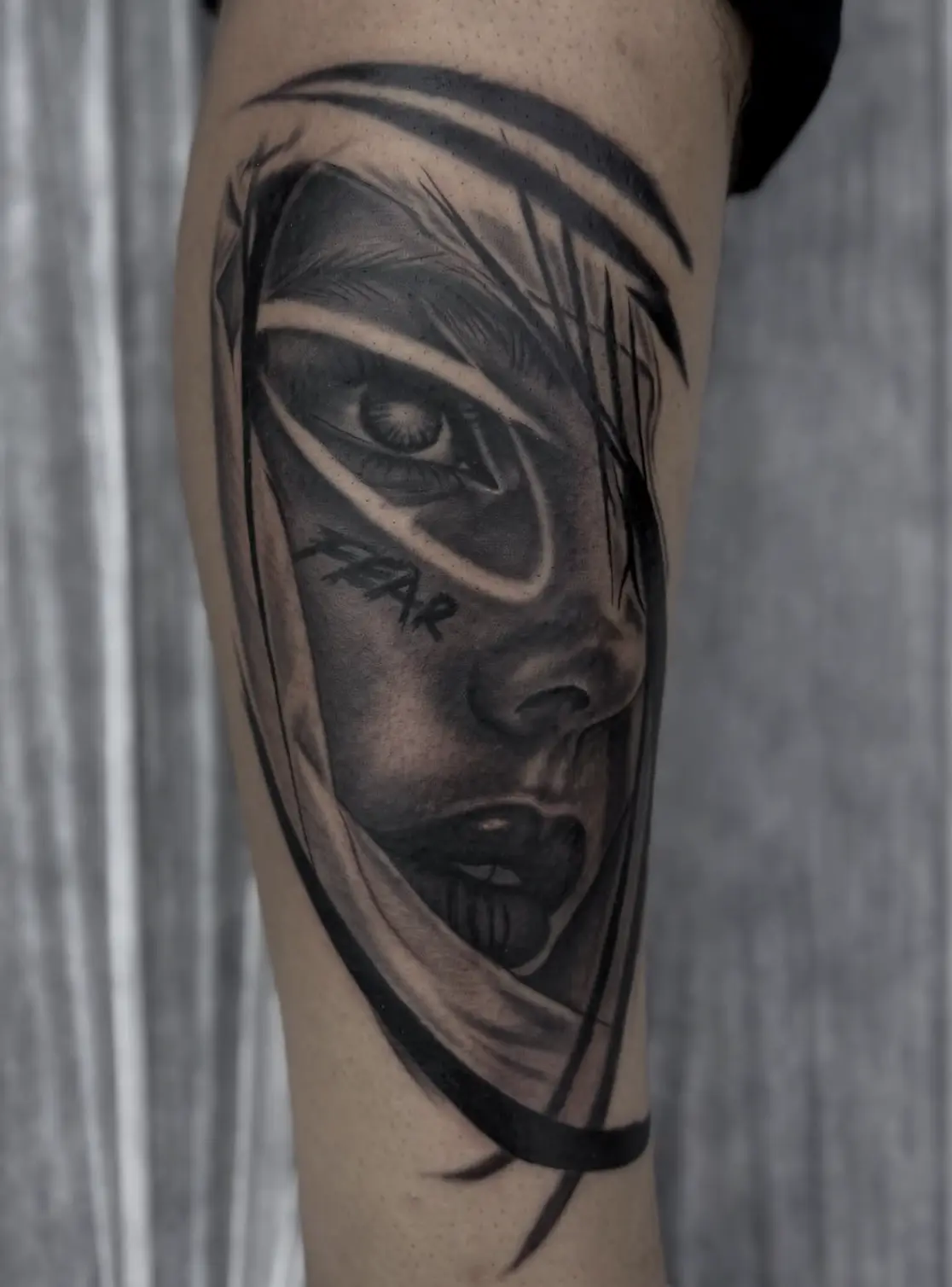 Portrait and lion tattoo by Magicinkz